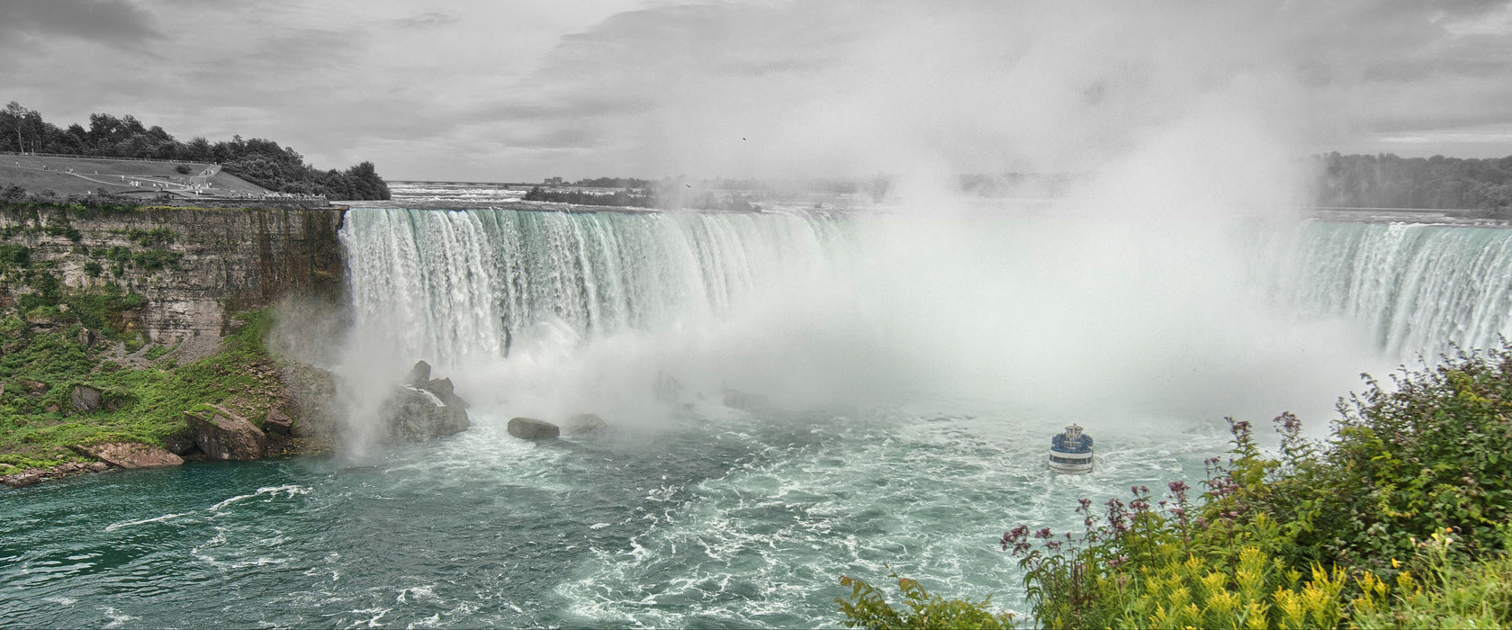 Niagara Fälle Schwarz/Weiß mit Effekt, Glasbild Panorama