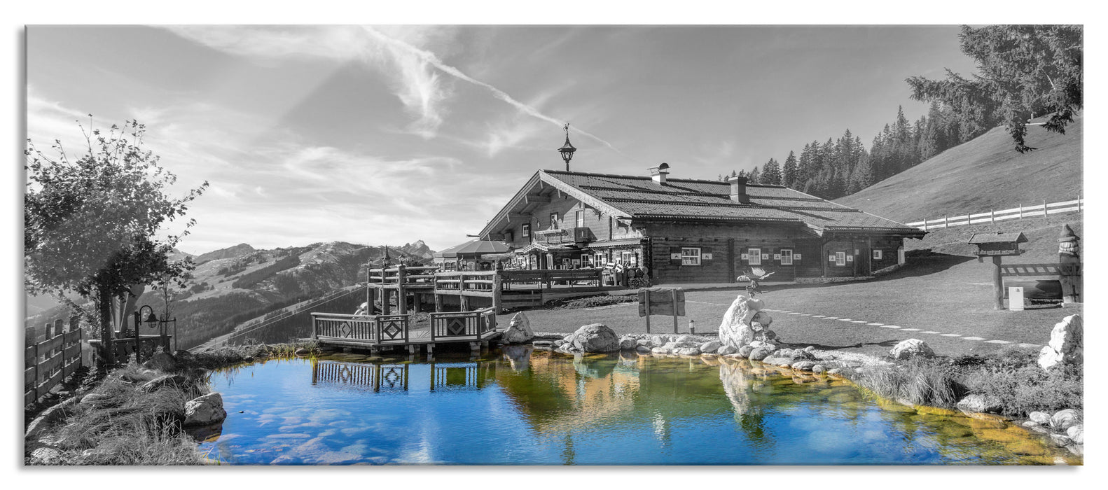 Pixxprint wunderschönes Haus in den Alpen, Glasbild Panorama