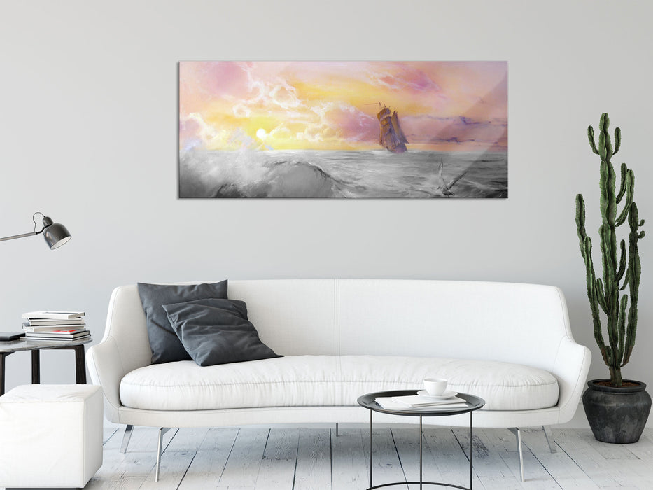 Sturm überm Meer Kunst, Glasbild Panorama