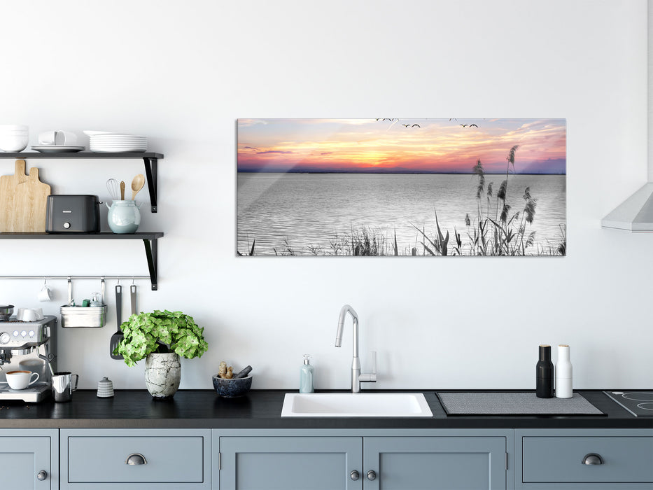 Steg mit Ausblick auf das Meer, Glasbild Panorama