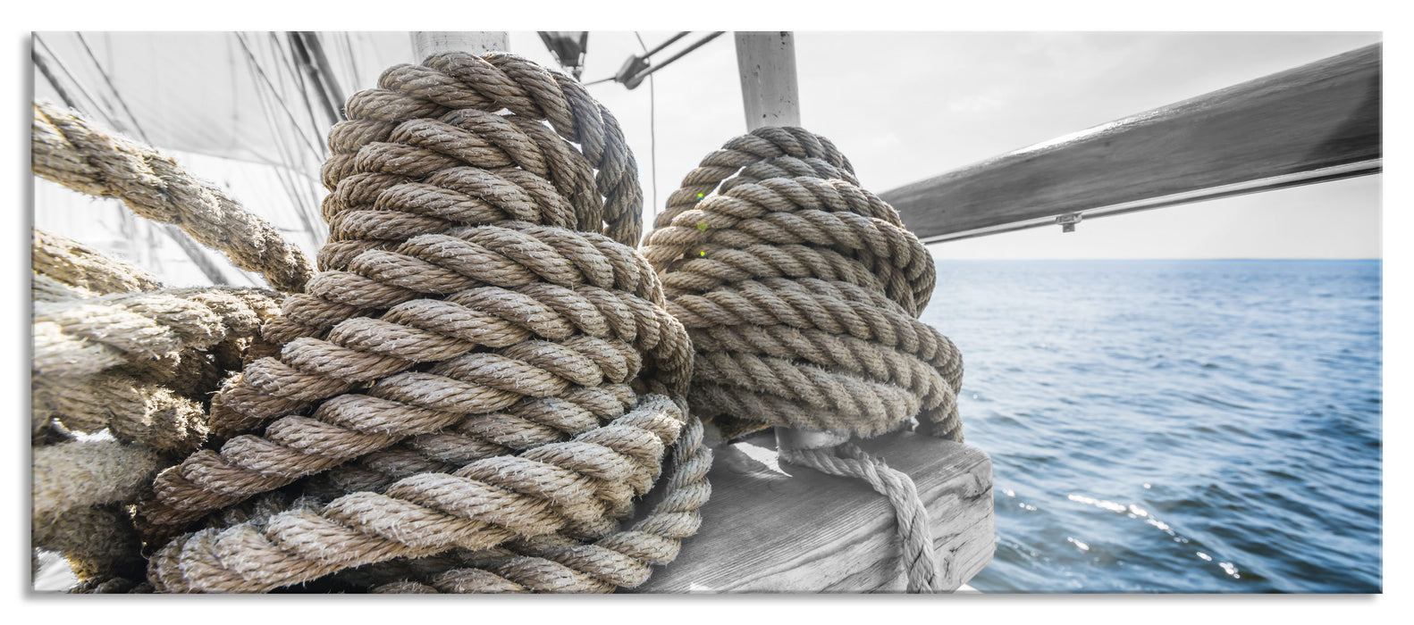 Tau Seile auf einem Schiff, Glasbild Panorama