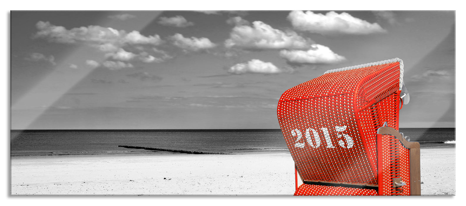 Pixxprint Strandkorb Rot, Glasbild Panorama