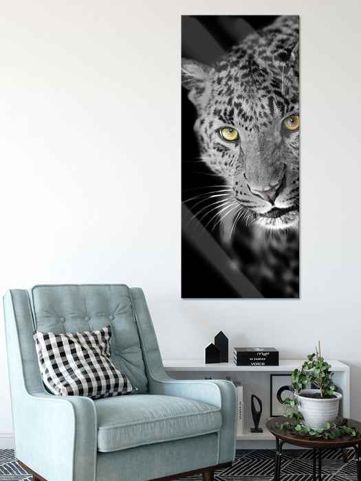 prächtig anmutiger Leopard, Glasbild Panorama