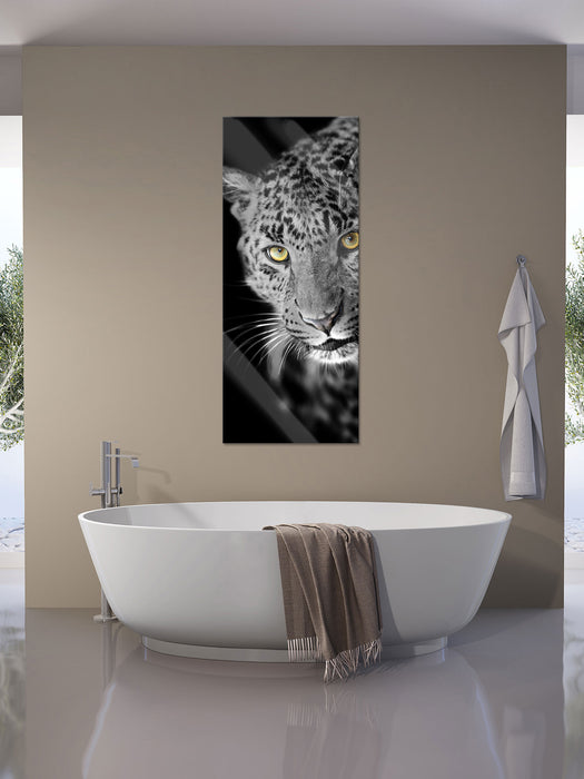 prächtig anmutiger Leopard, Glasbild Panorama