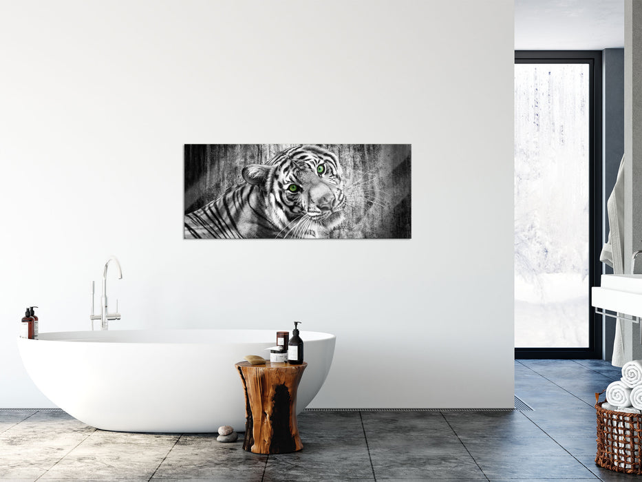 schöner neugieriger Tiger, Glasbild Panorama