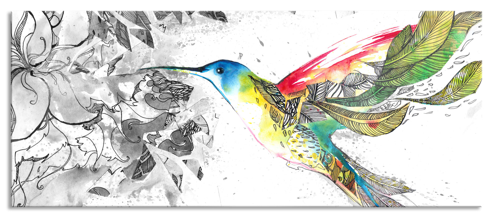 Pixxprint Kolibri Kunst, Glasbild Panorama