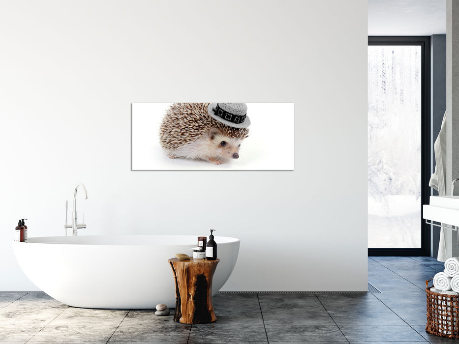 süßer Igel mit Hut, Glasbild Panorama