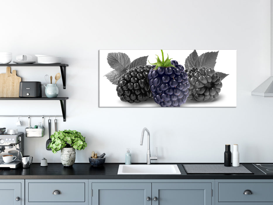 Große Brombeeren, Glasbild Panorama