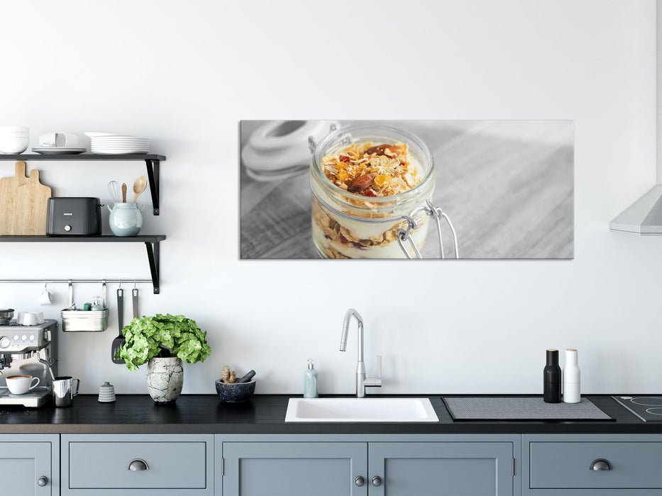 Leckeres Joghurt Müsli, Glasbild Panorama