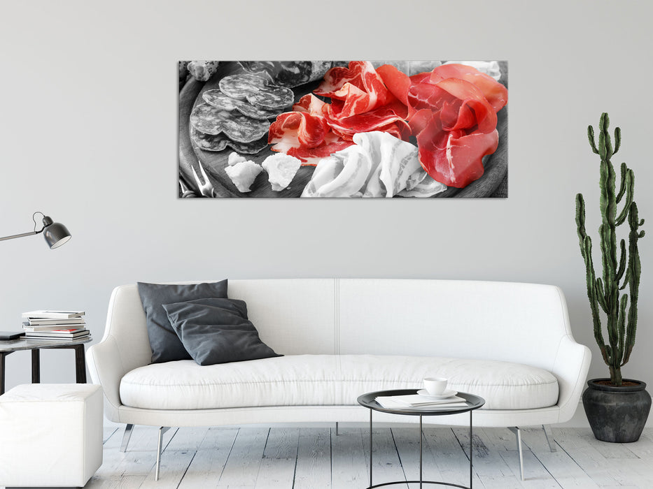 Leckere Wurstarten, Glasbild Panorama