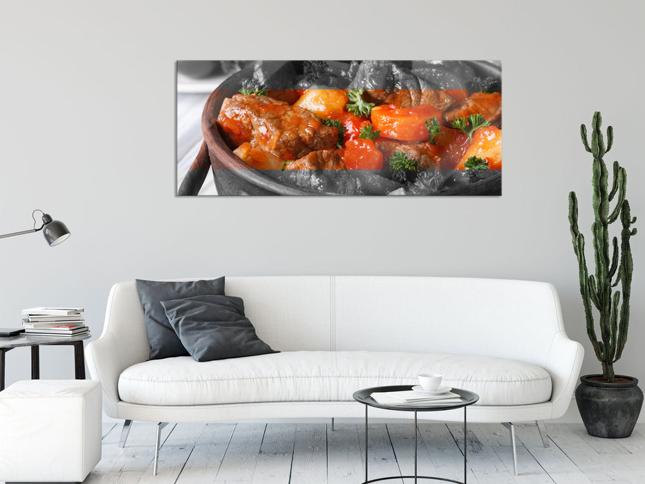 Schmackhafter Bauerntopf, Glasbild Panorama