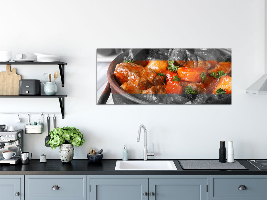 Schmackhafter Bauerntopf, Glasbild Panorama