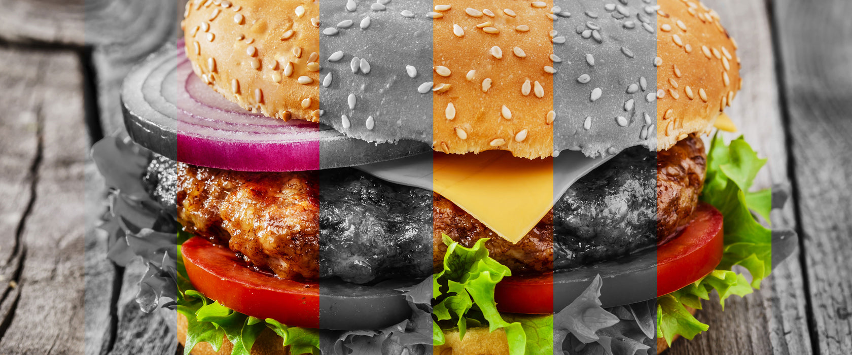 Saftiger Cheeseburger, Glasbild Panorama