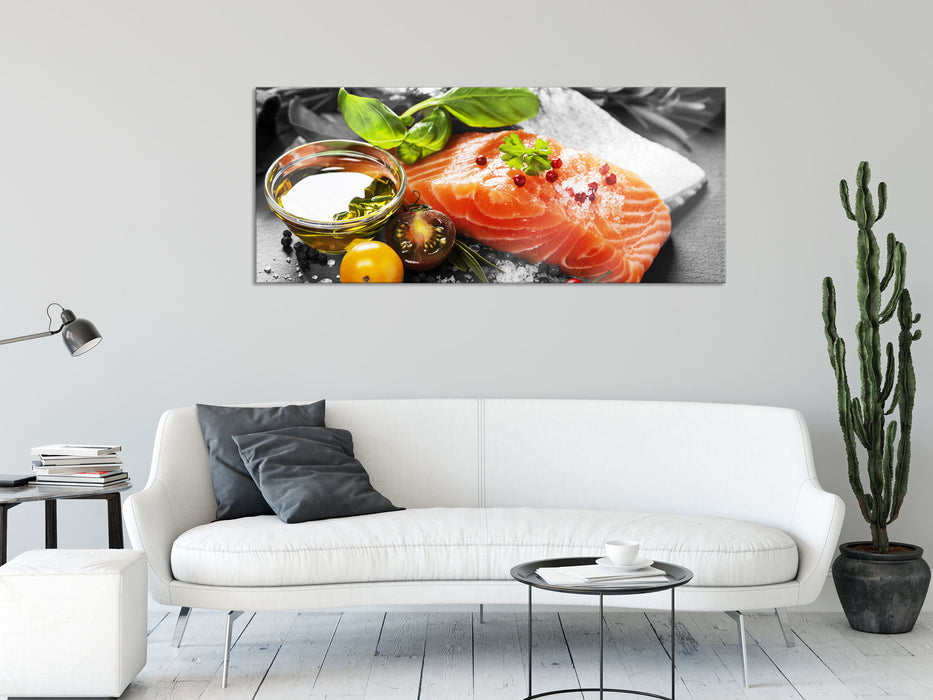 Gourmet Seelachsfilet, Glasbild Panorama