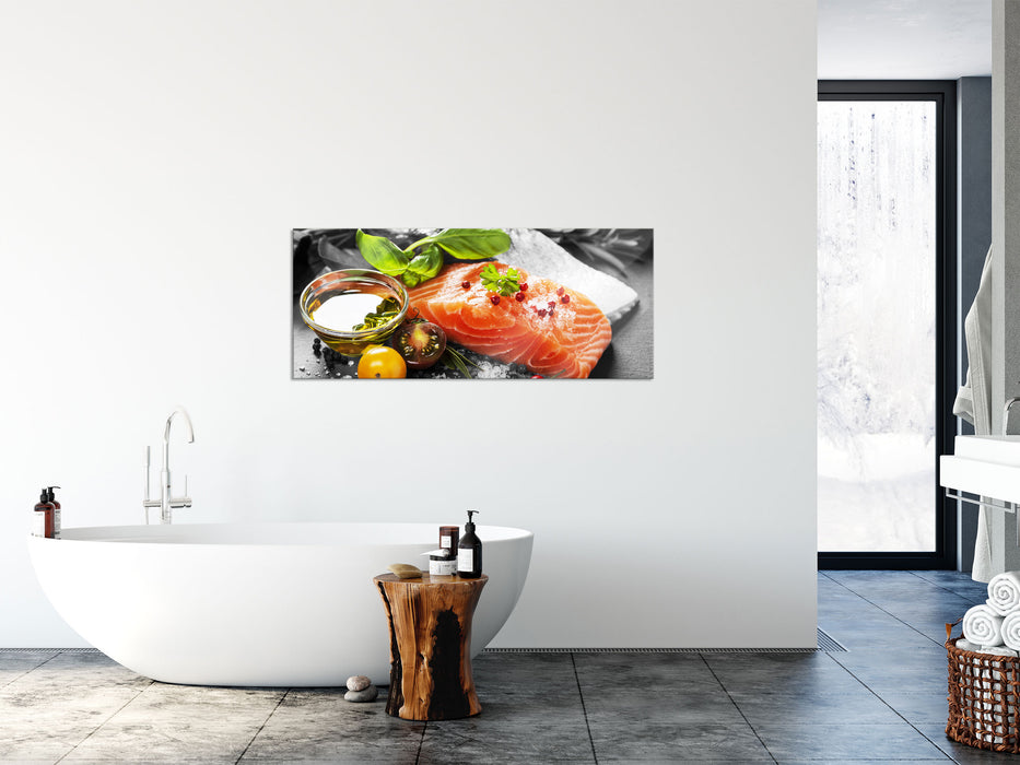 Gourmet Seelachsfilet, Glasbild Panorama