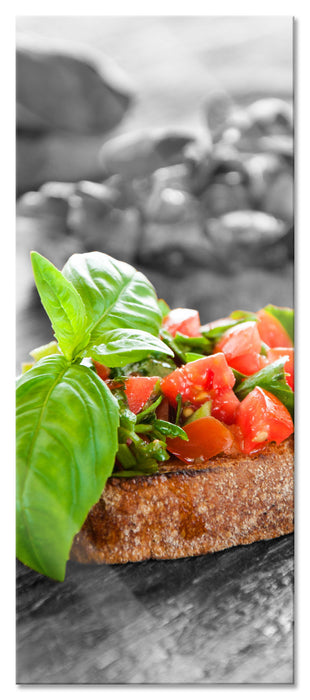 Pixxprint Leckere Tomaten Bruchetta, Glasbild Panorama