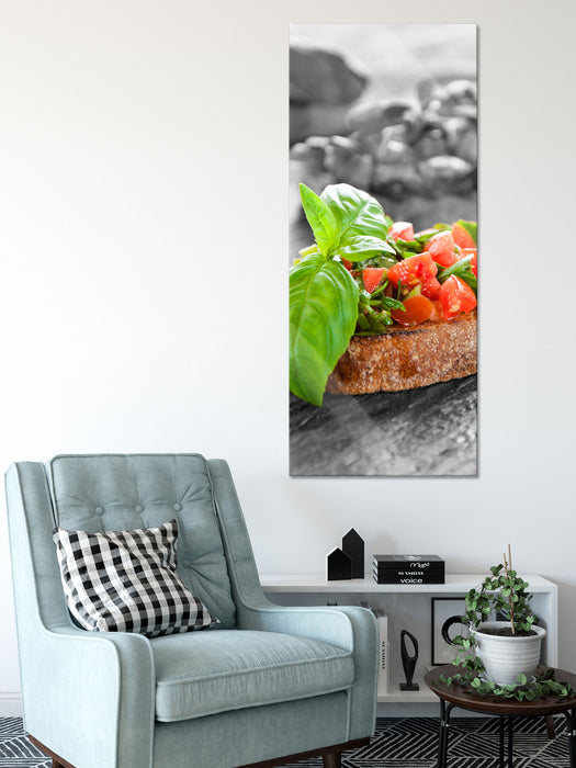 Leckere Tomaten Bruchetta, Glasbild Panorama