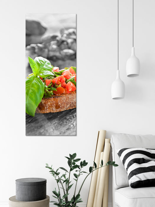 Leckere Tomaten Bruchetta, Glasbild Panorama