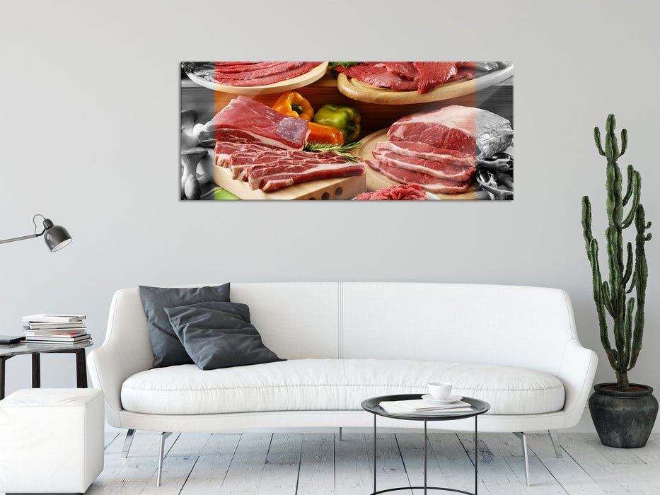 Saftige Fleisch Variationen, Glasbild Panorama