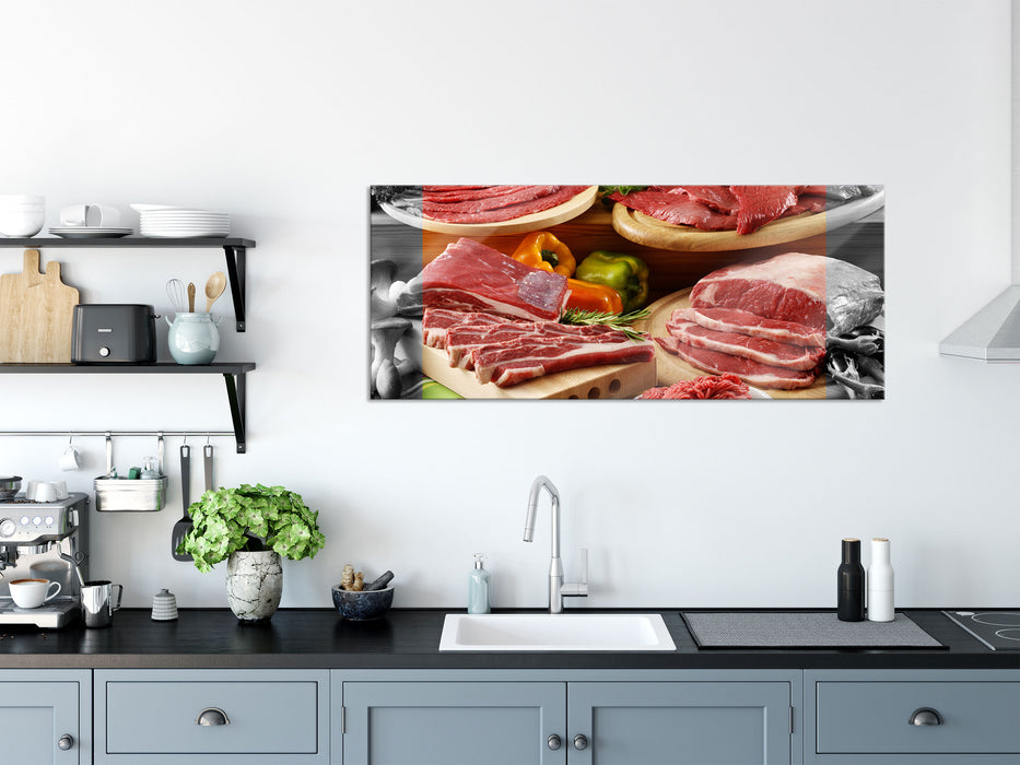 Saftige Fleisch Variationen, Glasbild Panorama