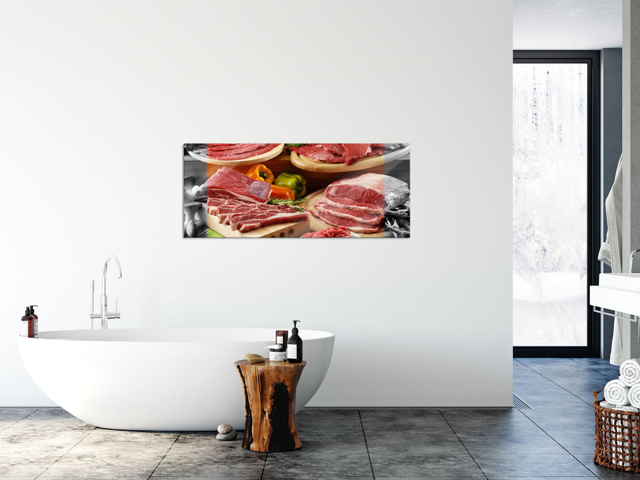 Saftige Fleisch Variationen, Glasbild Panorama