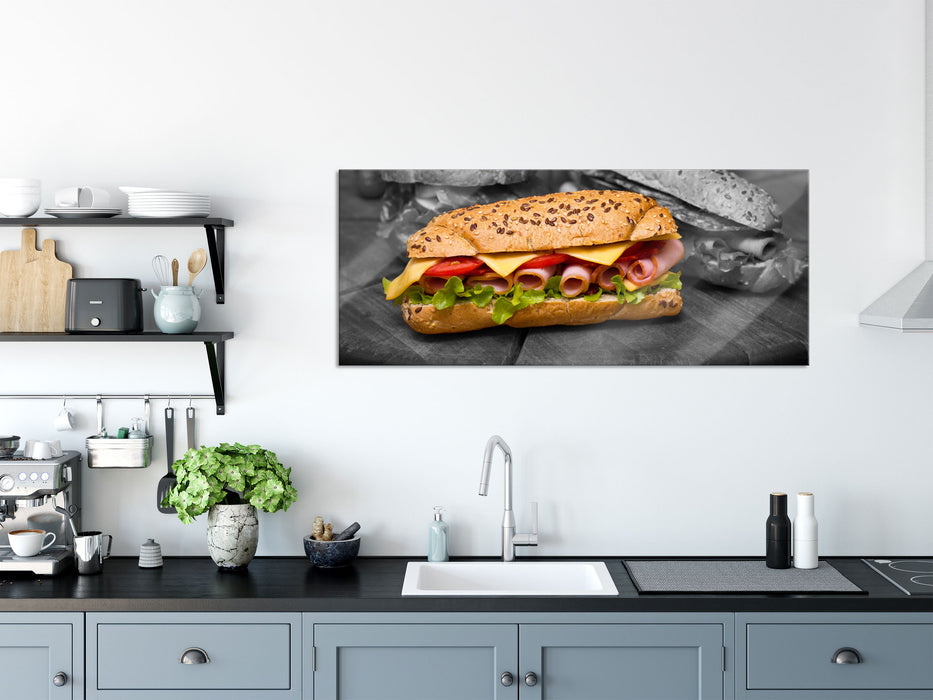 Selbstgemachte Sandwiches, Glasbild Panorama