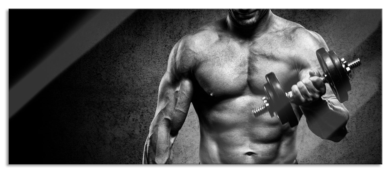 Pixxprint Trainierender Bodybuilder, Glasbild Panorama