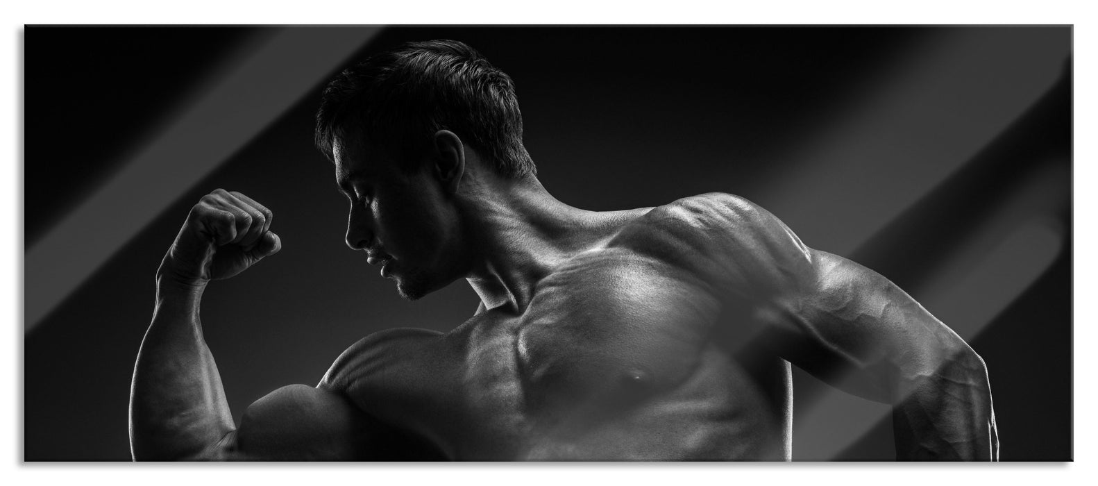 Pixxprint Posender Bodybuilder, Glasbild Panorama