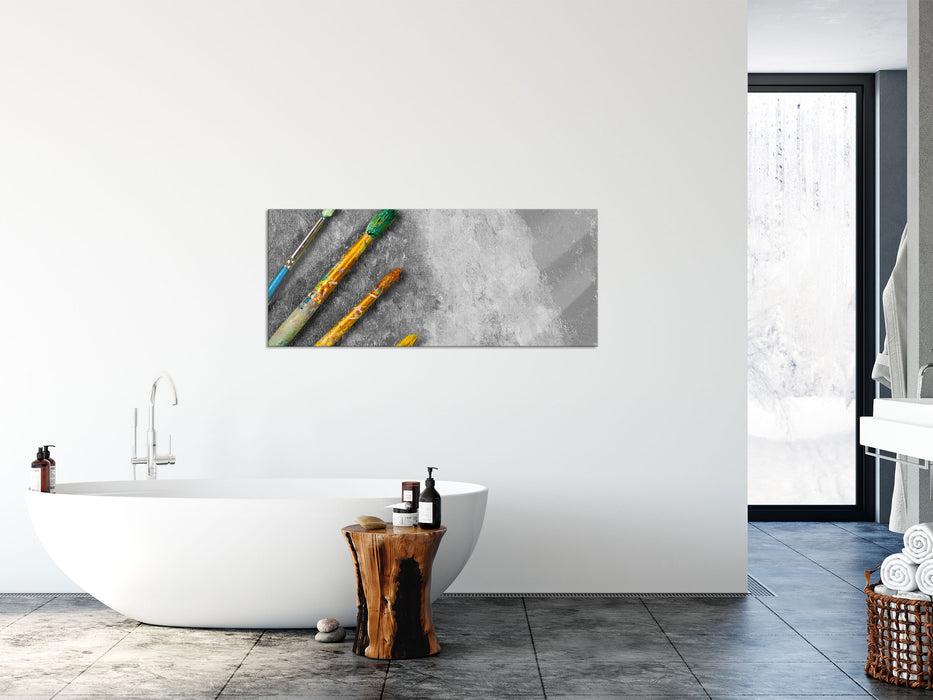 Gelber Pinsel & Bild, Glasbild Panorama