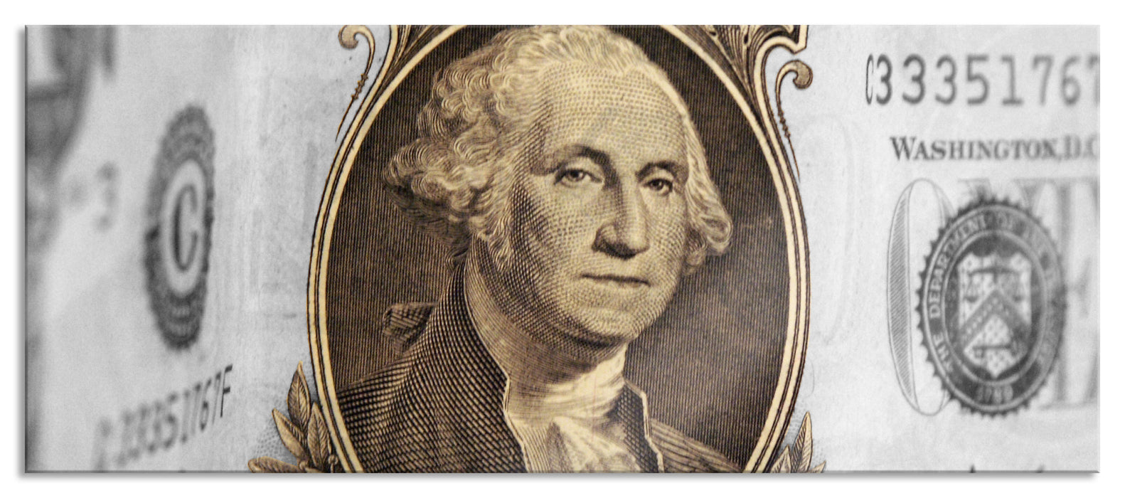 Pixxprint Washington Dollarschein, Glasbild Panorama