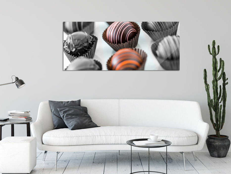 Bezaubernde Pralinen, Glasbild Panorama