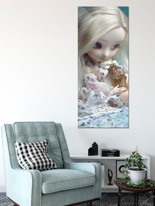 blonde Pullip-Puppe mit Vogelkäfig, Glasbild Panorama