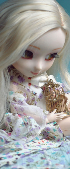 blonde Pullip-Puppe mit Vogelkäfig, Glasbild Panorama