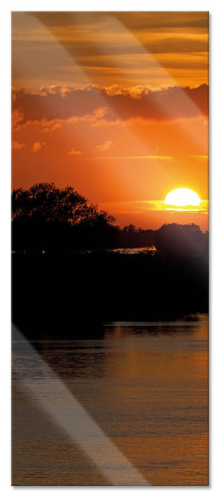 Pixxprint Sonnenuntergang über Fluss, Glasbild Panorama