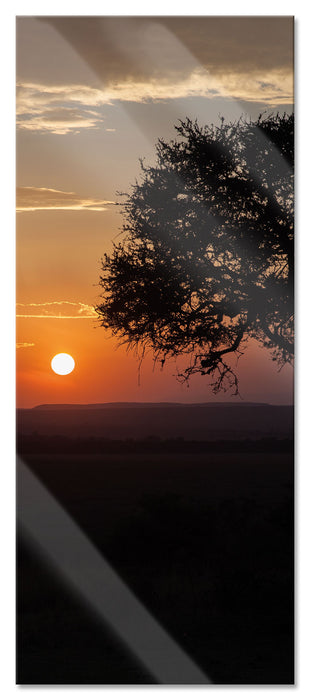 Pixxprint Sonnenaufgang über der Savanne, Glasbild Panorama