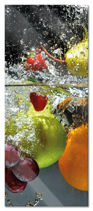 Pixxprint Früchte fallen ins Wasser, Glasbild Panorama