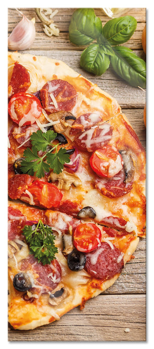 Pixxprint Pizza Italia auf Holztisch, Glasbild Panorama