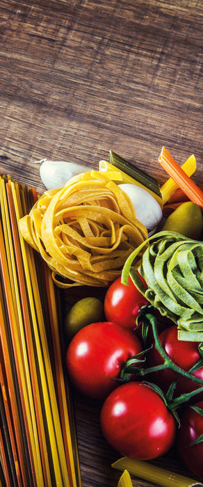 Pasta Italia mit Tomaten, Glasbild Panorama