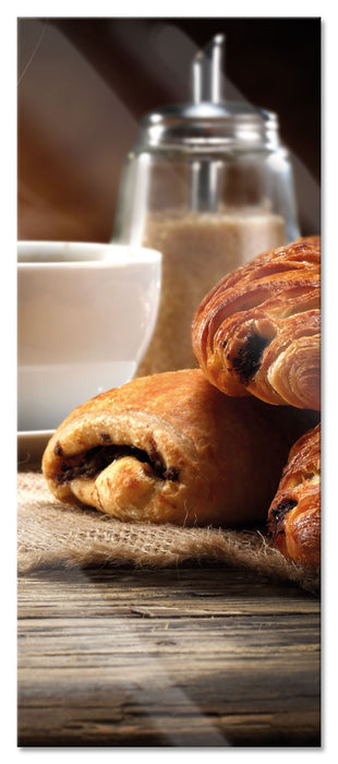 Pixxprint Croissant zum Kaffee, Glasbild Panorama