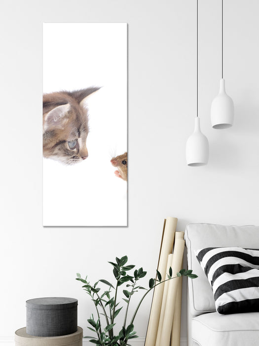 Katze und Maus Freunde, Glasbild Panorama