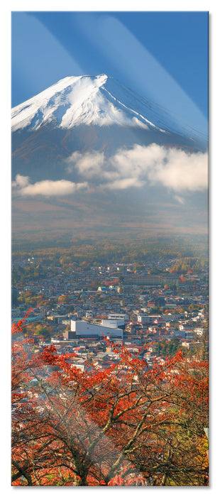 Pixxprint Tempel am Fudschijama Japan, Glasbild Panorama