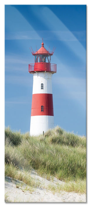 Pixxprint Leuchtturm hinter Dünen, Glasbild Panorama