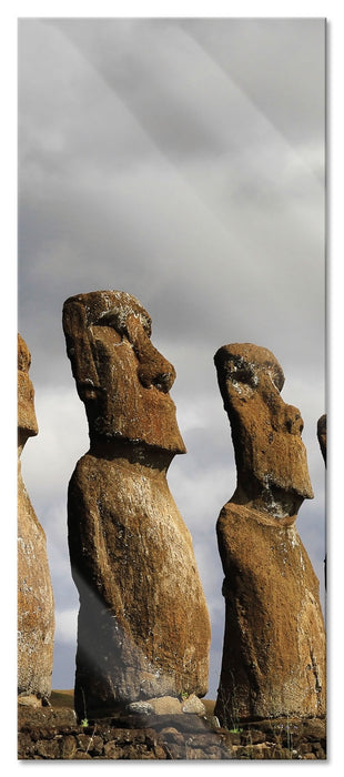 Pixxprint Moai Statuen auf den Osterinseln, Glasbild Panorama