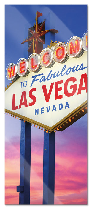 Pixxprint Las Vegas Schild in der Dämmerung, Glasbild Panorama