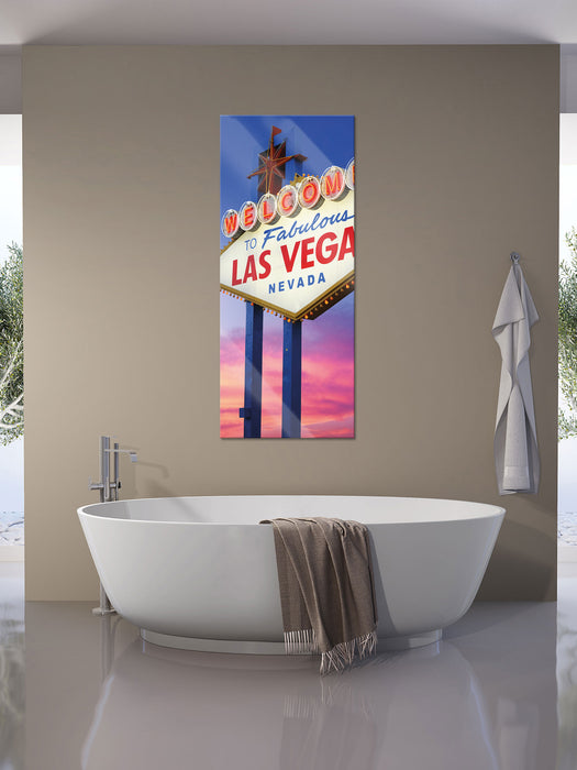 Las Vegas Schild in der Dämmerung, Glasbild Panorama