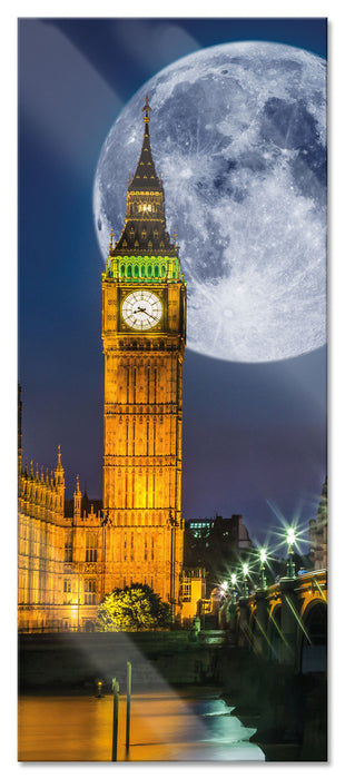 Pixxprint Big Ben vor Mond in London, Glasbild Panorama