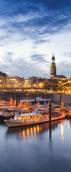 Hamburger Hafen am Abend, Glasbild Panorama