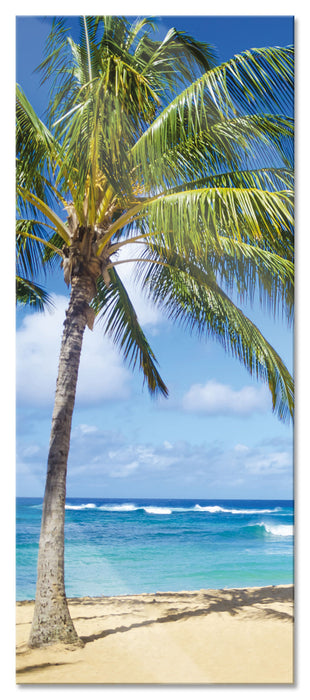 Pixxprint Wunderschöner Strand mit Palmen, Glasbild Panorama