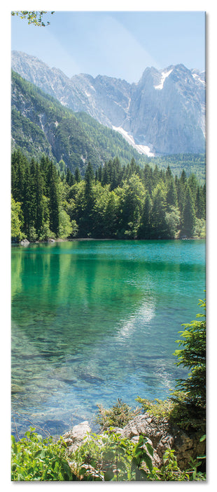 Pixxprint Bergsee mit Wald, Glasbild Panorama