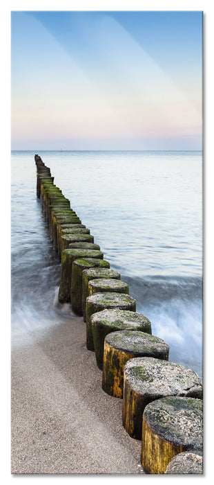 Pixxprint Wellenbrecher im Meer, Glasbild Panorama